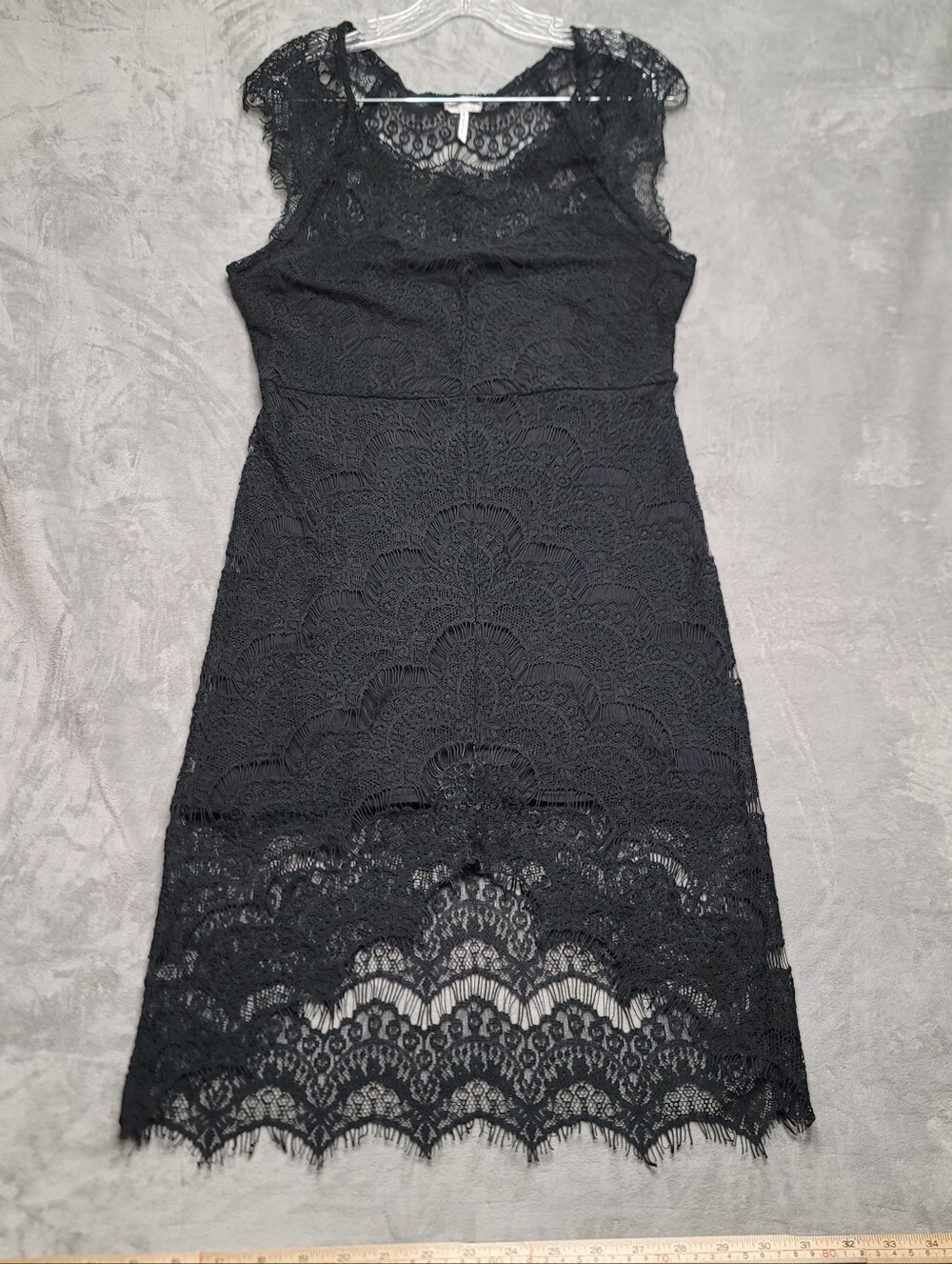Free People Intimately Black Floral Lace Sheath Midi Dress Cap Sleeve M